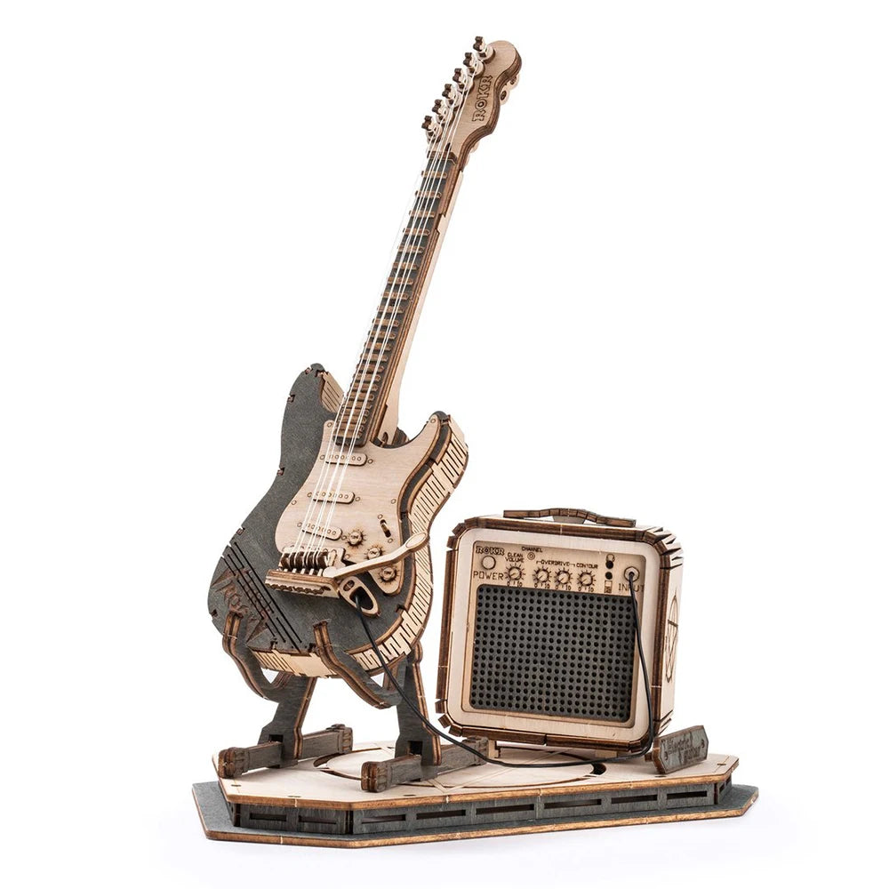 Robotime ROKR guitarra eléctrica rompecabezas de madera 3D para niños adultos montaje juguetes creativos juego de bloques de construcción para regalos de navidad