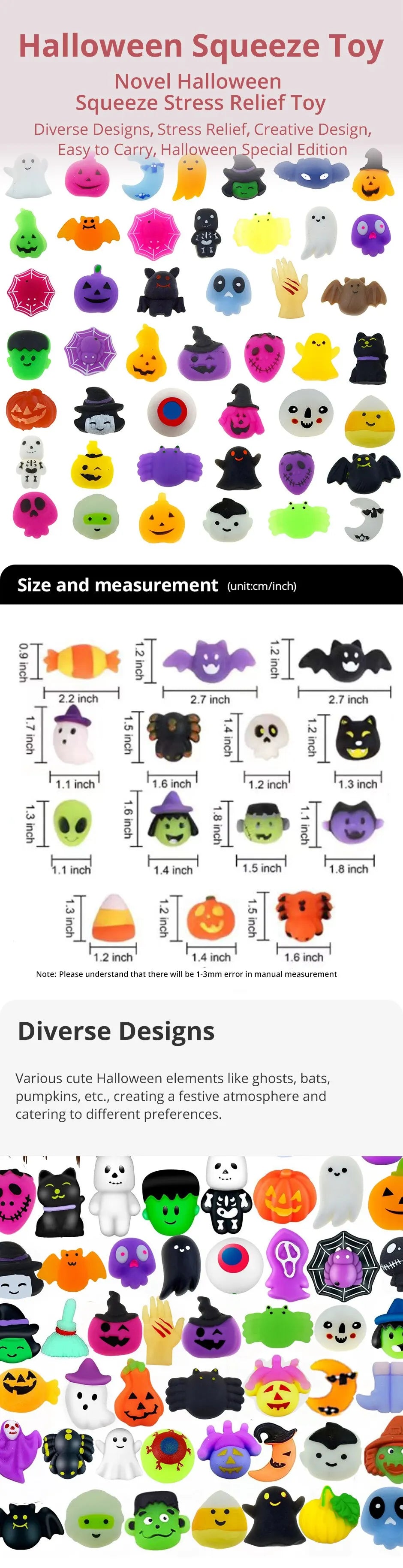 Fiesta de Halloween, 10 Uds., novedoso juguete para aliviar el estrés, estilo aleatorio, fantasma, murciélago, calabaza, juguete de ventilación para apretar