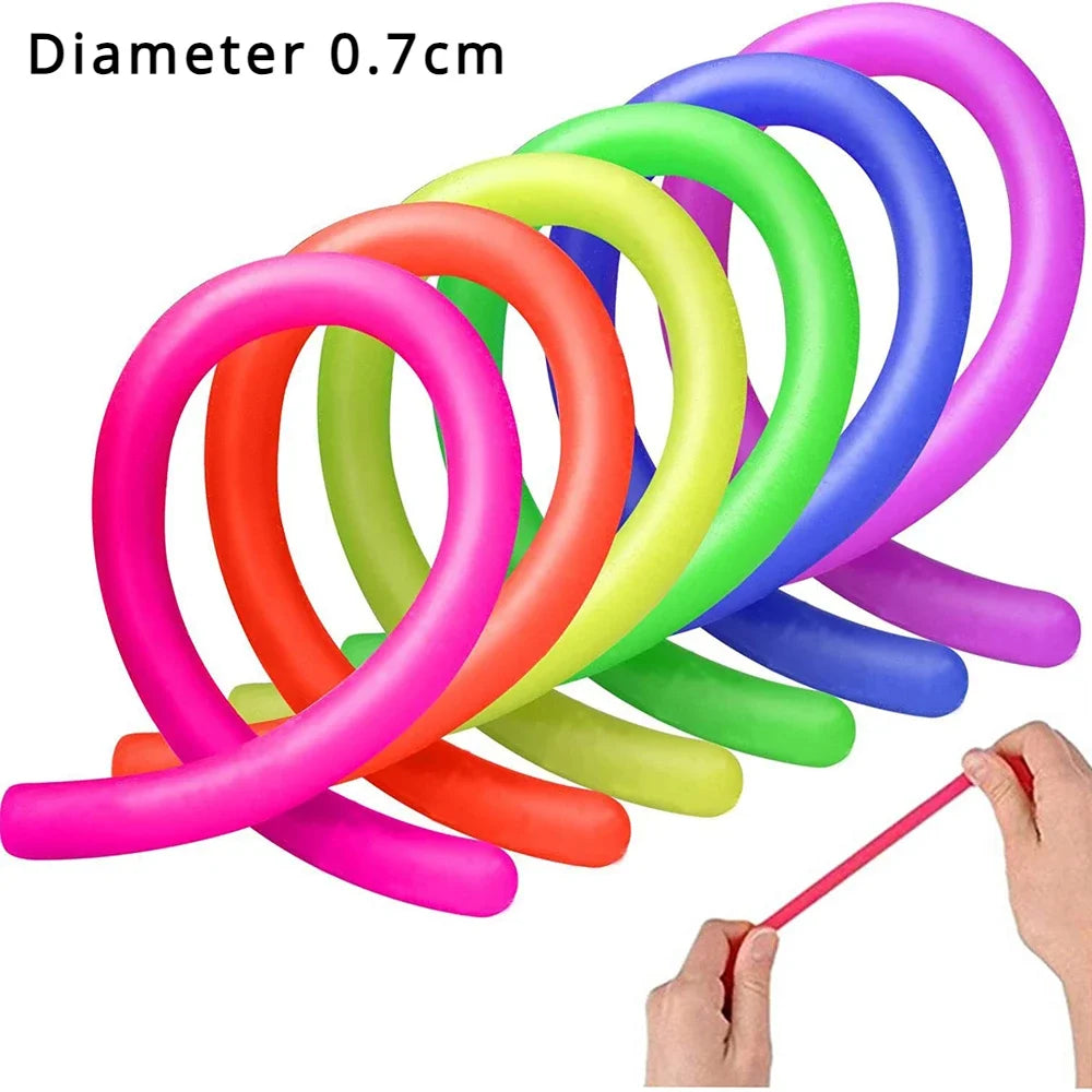 Paquete de 6 juguetes sensoriales de cuerda elástica, resistencia al apretar, fortalece los brazos, fideos, juguetes para aliviar el estrés para niños y adultos