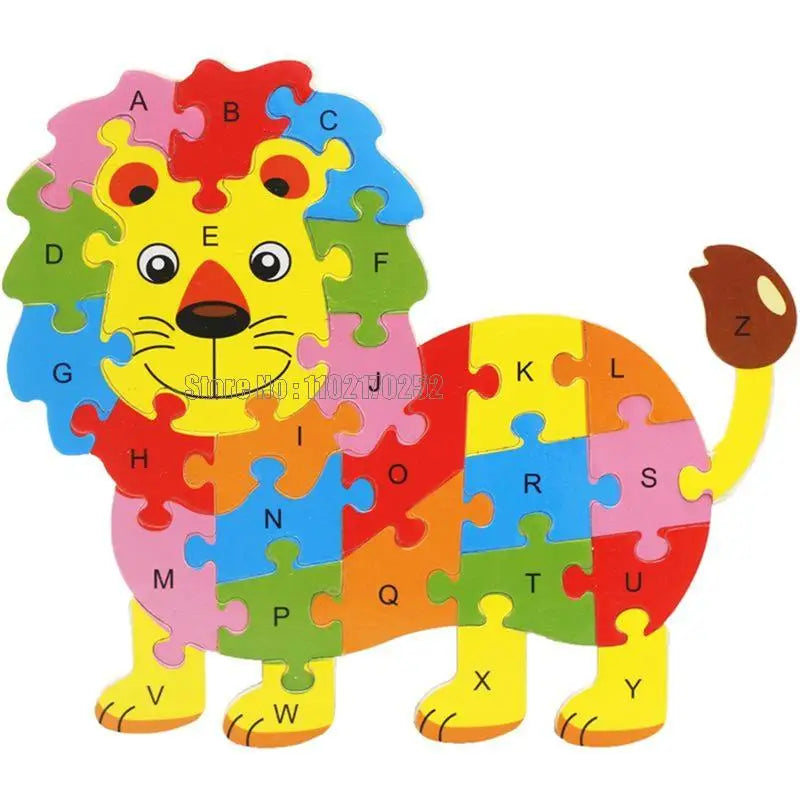 Animales de madera Inglés 26 Letras alfabéticas Rompecabezas Niños 3-5-6 años Juguete