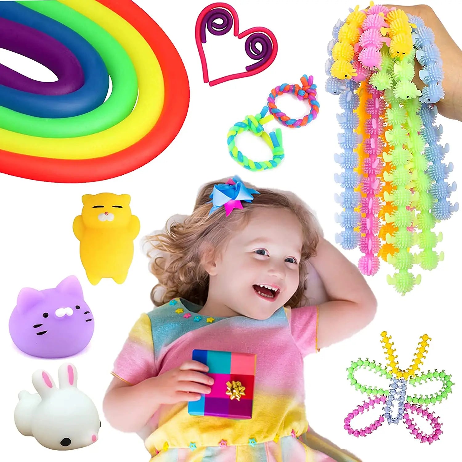 Paquete de 6 juguetes sensoriales de cuerda elástica, resistencia al apretar, fortalece los brazos, fideos, juguetes para aliviar el estrés para niños y adultos