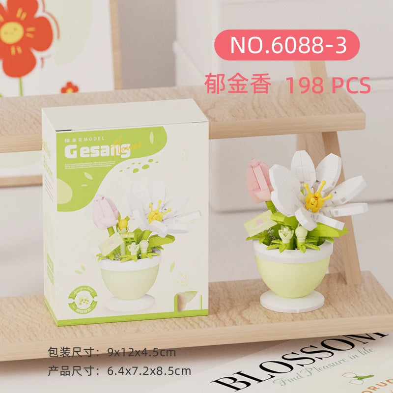 Ramo de flores para adultos, micropartículas de bloques de construcción, juguete para niños y niñas de 6 a 12 años, regalo de cumpleaños, Mini ladrillos de flores