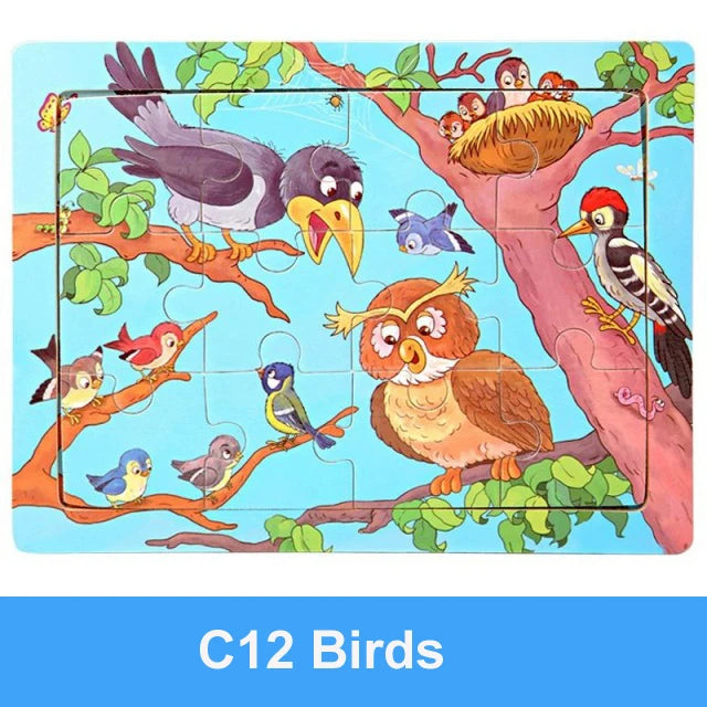Rompecabezas 3D de madera Montessori de 15x11cm, juego de rompecabezas de inteligencia Animal de dibujos animados, juguetes educativos de Aprendizaje Temprano para niños