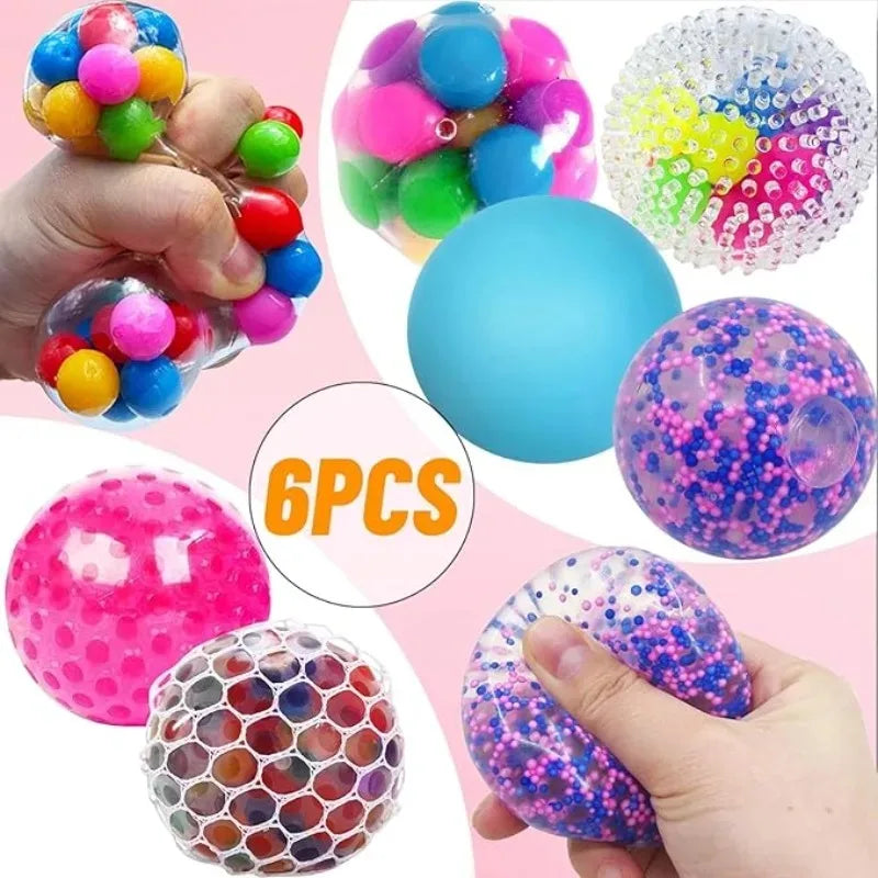 Juego de Mini pelotas antiestrés blandas, pelota para apretar de arcoíris, juguete EDC sensorial, duradero, no tóxico, alivio del estrés, 6 uds.