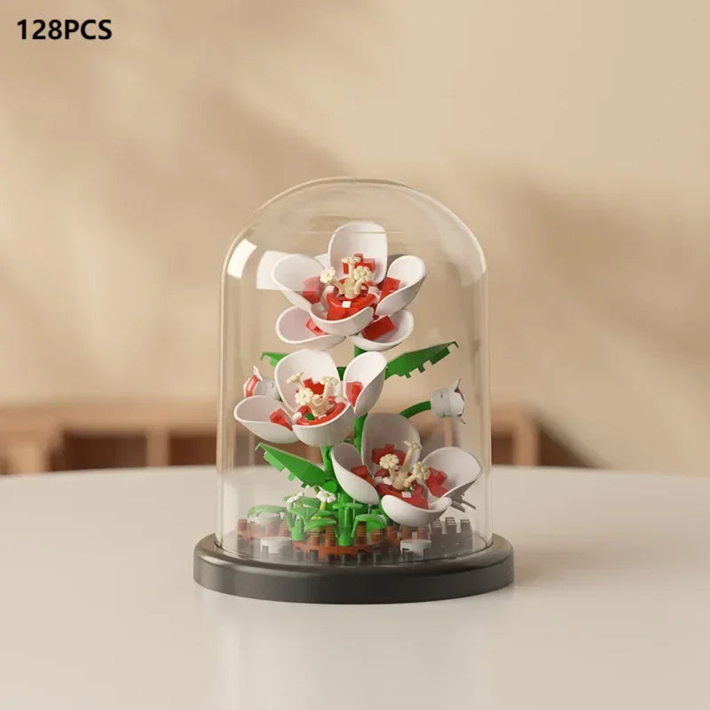 MOC-ramo eterno de rosas, bloques de construcción, conjunto 3D de construcción de flores, caja de exhibición de ramo eterno, juguete de ladrillo para decoración del hogar y la Oficina