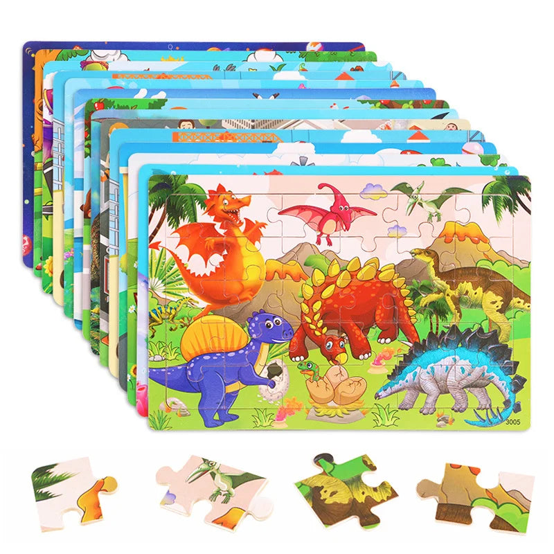 Rompecabezas 3D Montessori de 30 piezas económico, rompecabezas de madera con animales de dibujos animados, juego de mesa, juguetes educativos para niños, regalos