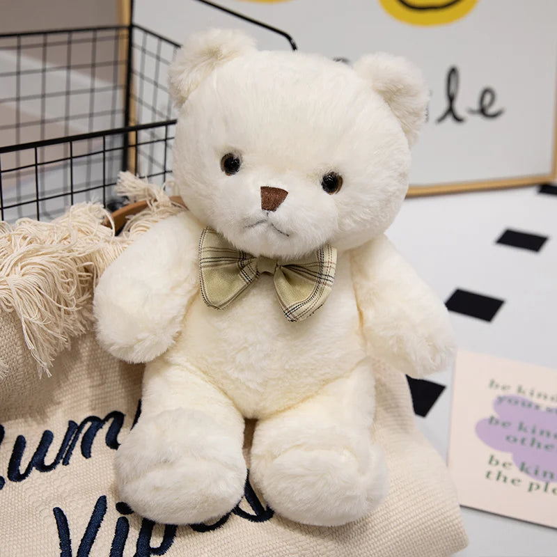 30CM Kawaii colorido pajarita oso muñeca de peluche abrazo oso muñeca regalo de cumpleaños almohada oso de peluche hogar sala de estar dormitorio