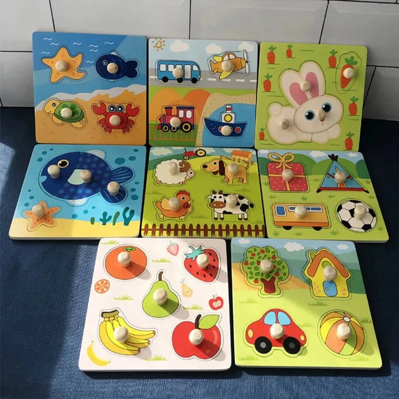 Juguetes Montessori para bebés, rompecabezas de madera 3D, tablero para rascar a mano para niños, rompecabezas para niños, educación temprana, juguete cognitivo de frutas