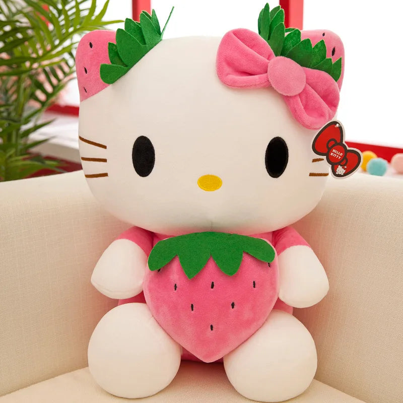 Kawaii Sanrio Hello Kitty juguete de peluche fresa KT gato almohada muñeca regalo de cumpleaños para niños decoración del hogar muñeca Animal