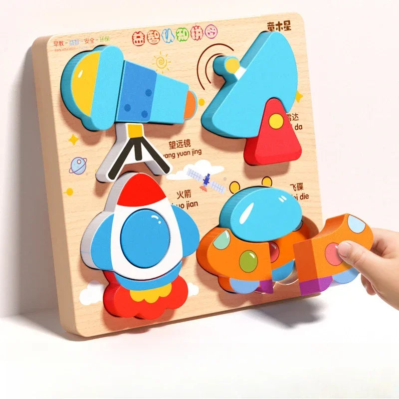 Rompecabezas de madera 3D de dibujos animados Montessori, rompecabezas de tráfico de animales, juguetes para niños, juego cognitivo educativo de Aprendizaje Temprano, regalos para niños