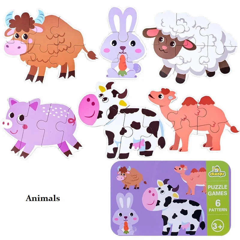 Rompecabezas de animales para niños pequeños de 1, 2, 3 años, niños y niñas, aprendizaje de animales, tarjeta de memoria, juego a juego, juguetes educativos para niños