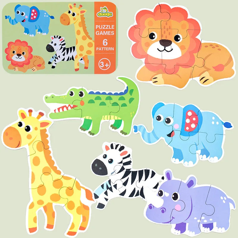 Rompecabezas de animales para niños pequeños de 1, 2, 3 años, niños y niñas, aprendizaje de animales, tarjeta de memoria, juego a juego, juguetes educativos para niños