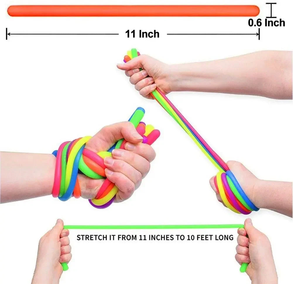 Paquete de 6 juguetes sensoriales de cuerda elástica, resistencia al apretar, fortalece los brazos, fideos, juguetes para aliviar el estrés para niños y adultos