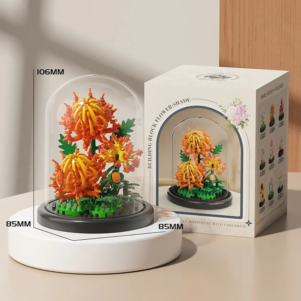 MOC-ramo eterno de rosas, bloques de construcción, conjunto 3D de construcción de flores, caja de exhibición de ramo eterno, juguete de ladrillo para decoración del hogar y la Oficina