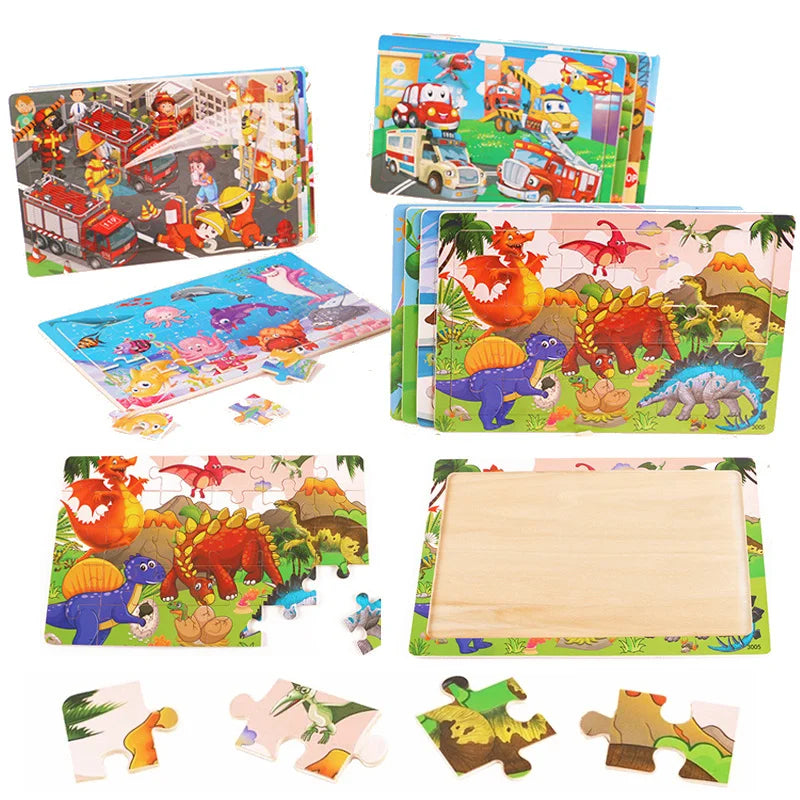 Rompecabezas 3D Montessori de 30 piezas económico, rompecabezas de madera con animales de dibujos animados, juego de mesa, juguetes educativos para niños, regalos