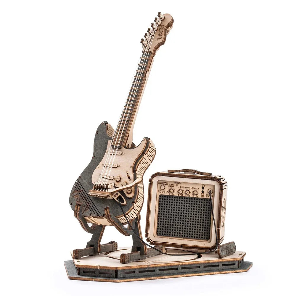 Robotime ROKR guitarra eléctrica rompecabezas de madera 3D para niños adultos montaje juguetes creativos juego de bloques de construcción para regalos de navidad
