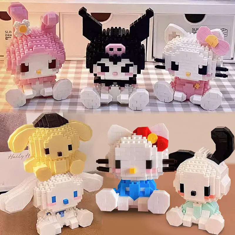 KEEPPLEY Sanrio Anime Hello Kitty My Melody Cinnamoroll pompurin Kuromi bloques de construcción para niñas, regalo de Navidad de vacaciones para niños