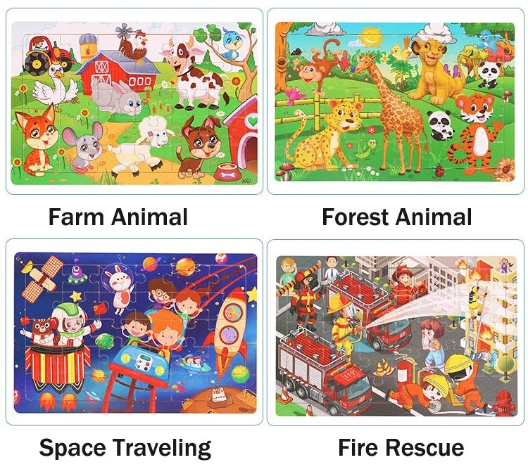 Rompecabezas 3D Montessori de 30 piezas económico, rompecabezas de madera con animales de dibujos animados, juego de mesa, juguetes educativos para niños, regalos