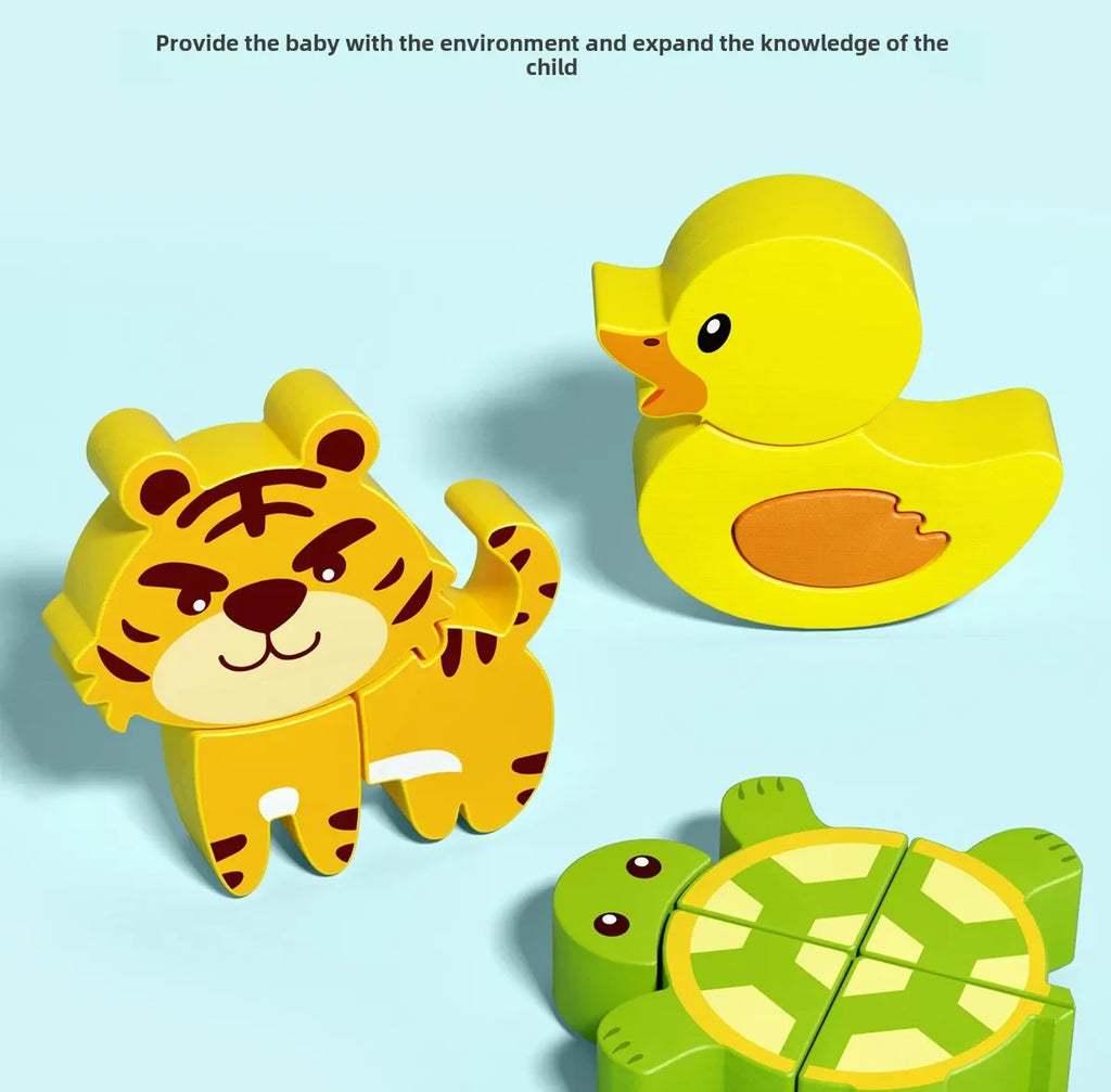 Rompecabezas de madera 3D de dibujos animados Montessori, rompecabezas de tráfico de animales, juguetes para niños, juego cognitivo educativo de Aprendizaje Temprano, regalos para niños