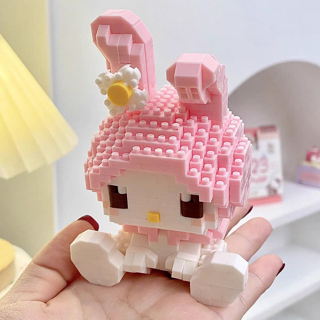 KEEPPLEY Sanrio Anime Hello Kitty My Melody Cinnamoroll pompurin Kuromi bloques de construcción para niñas, regalo de Navidad de vacaciones para niños