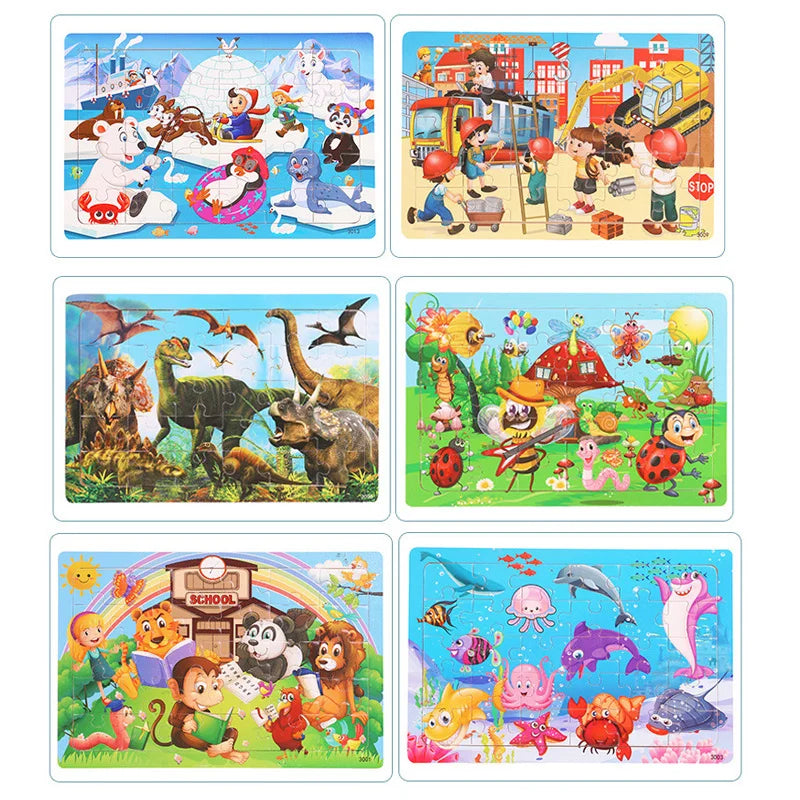 Rompecabezas 3D Montessori de 30 piezas económico, rompecabezas de madera con animales de dibujos animados, juego de mesa, juguetes educativos para niños, regalos