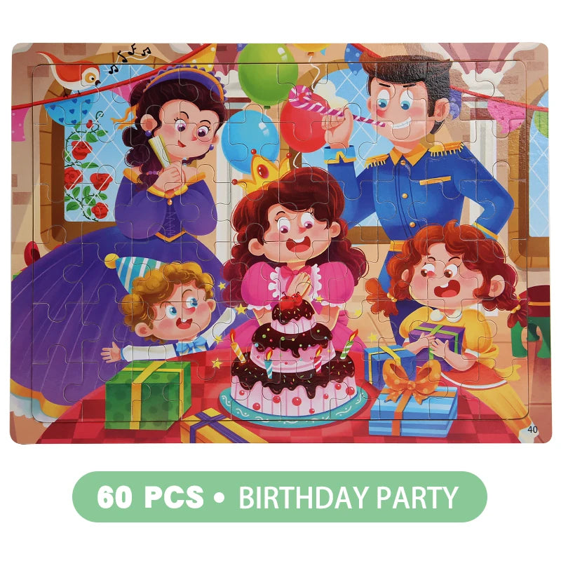 Rompecabezas de madera de 60 uds., rompecabezas 3D de colores, personajes de dibujos animados, animales, aprendizaje educativo temprano, pensamiento lógico, rompecabezas de enfoque, juguetes de regalo