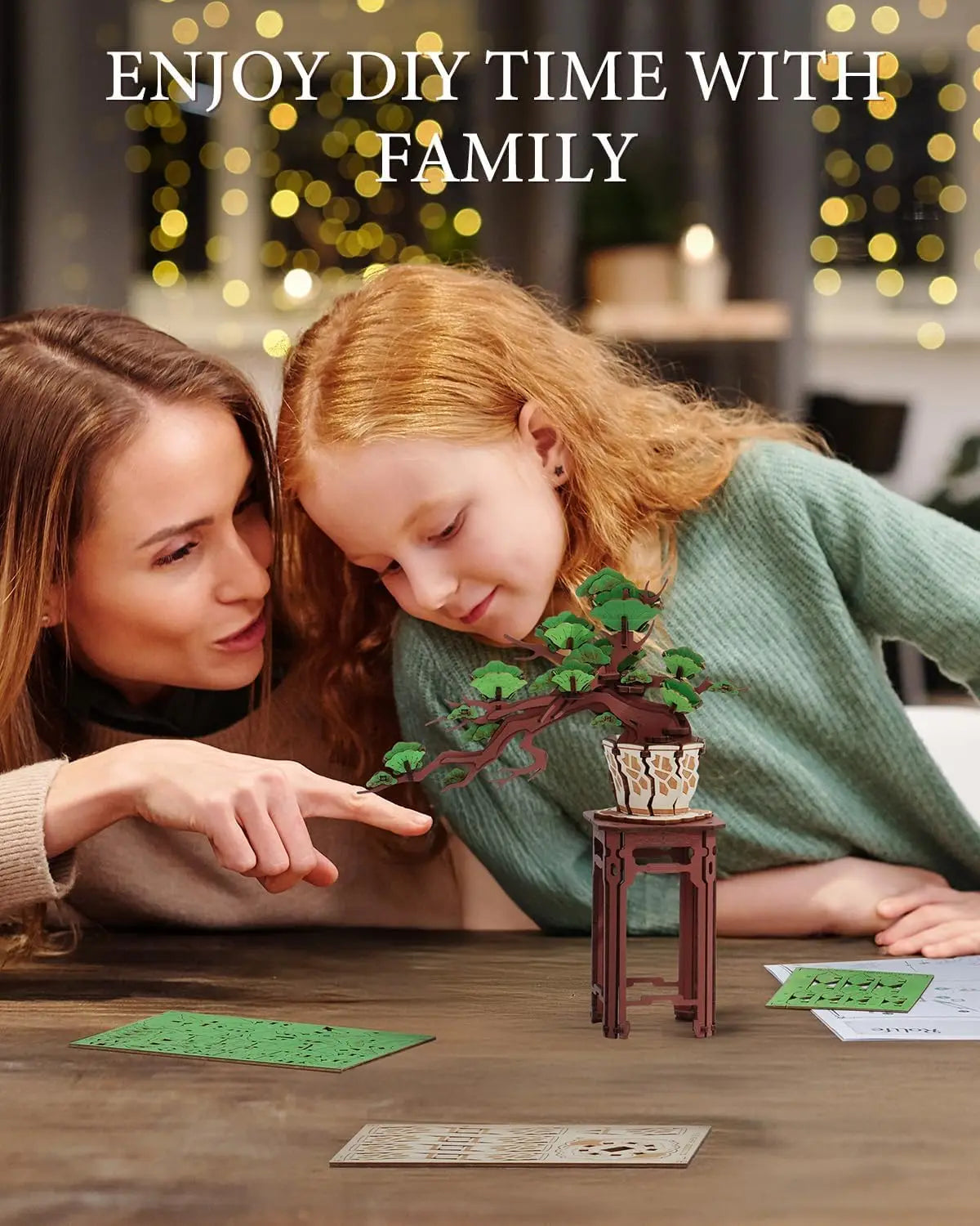 Robotime Rolife-rompecabezas de bonsái Sakura de madera 3D, fácil montaje, Kit de bonsái de pino verde, regalo de Navidad para decoración del hogar familiar