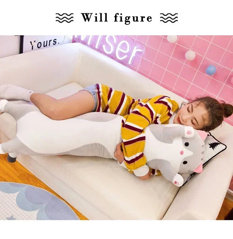 19,5 pulgadas lindo juguete de peluche de gato de 50cm largo rosa marrón gris gatos durmientes almohada de pierna Squishy pequeño Animal muñeca apaciguador regalo de peluche