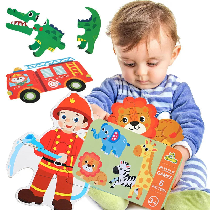 Rompecabezas de animales para niños pequeños de 1, 2, 3 años, niños y niñas, aprendizaje de animales, tarjeta de memoria, juego a juego, juguetes educativos para niños