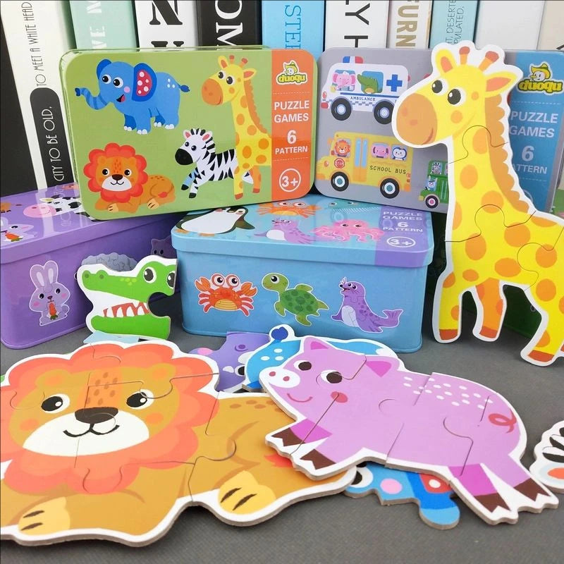 Rompecabezas de animales para niños pequeños de 1, 2, 3 años, niños y niñas, aprendizaje de animales, tarjeta de memoria, juego a juego, juguetes educativos para niños