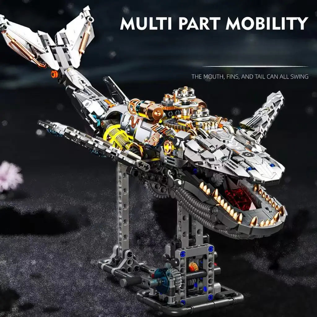 Bloques de construcción de animales mecánicos t-rex ballena loro diablo rayos tiburón modelo ladrillos con luz para chico juguetes para adultos regalos de escritorio