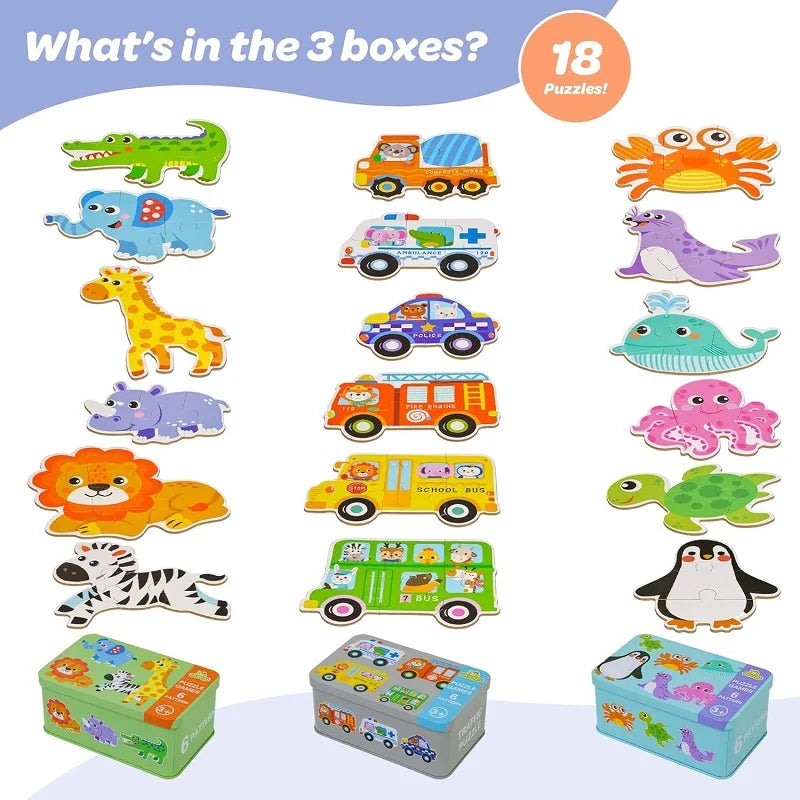 Rompecabezas de animales para niños pequeños de 1, 2, 3 años, niños y niñas, aprendizaje de animales, tarjeta de memoria, juego a juego, juguetes educativos para niños