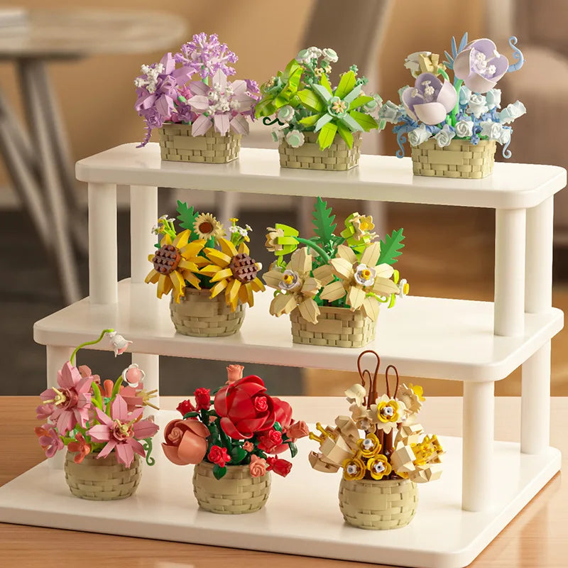 Ramo de flores para adultos, micropartículas de bloques de construcción, juguete para niños y niñas de 6 a 12 años, regalo de cumpleaños, Mini ladrillos de flores