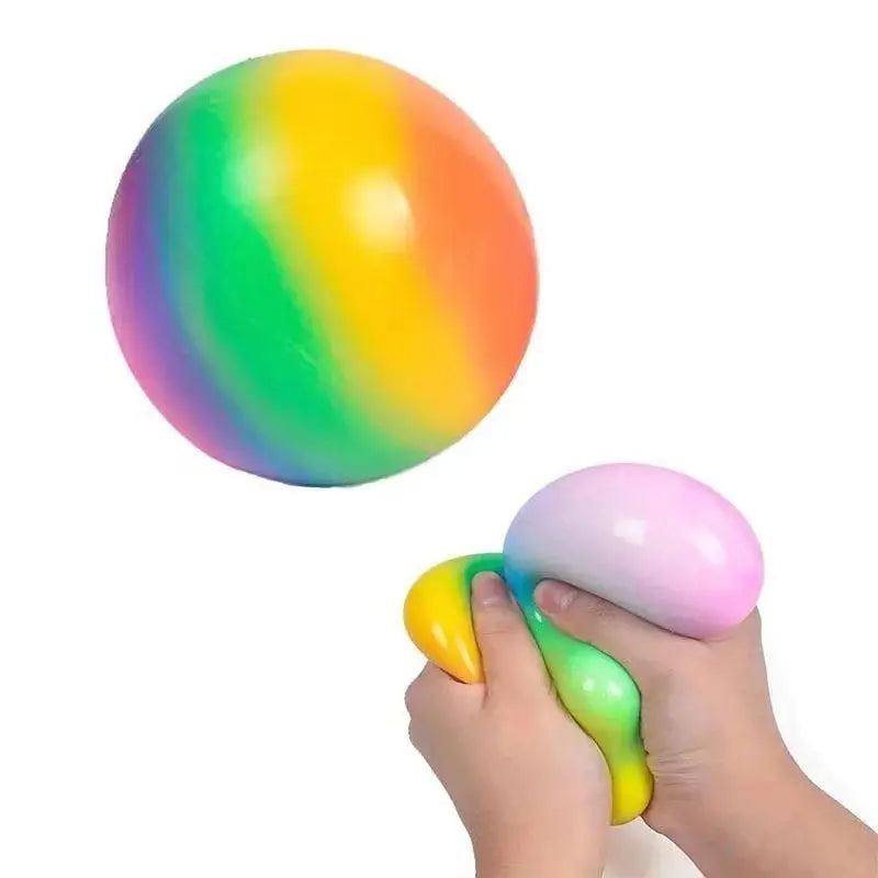 Bola rosa con gradiente de arcoíris para aliviar el estrés, juguete para apretar, pelota para saltar de rebote lento, pelota de juguete para entrenamiento de dedos para niños