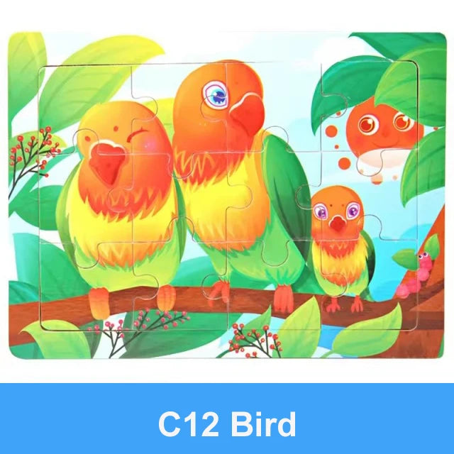 Rompecabezas 3D de madera Montessori de 15x11cm, juego de rompecabezas de inteligencia Animal de dibujos animados, juguetes educativos de Aprendizaje Temprano para niños