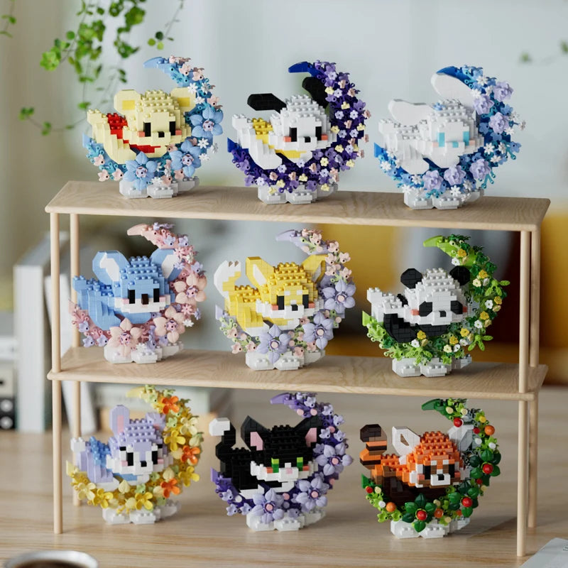 Mini perro gato panda mapache lindo mascota pequeño miniatura de bloques de construcción serie adornos juguete para niños regalos de cumpleaños de Navidad para niños