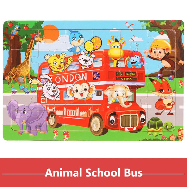 Rompecabezas 3D Montessori de 30 piezas económico, rompecabezas de madera con animales de dibujos animados, juego de mesa, juguetes educativos para niños, regalos