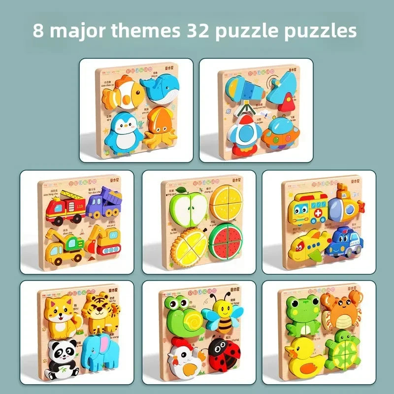 Rompecabezas de madera 3D de dibujos animados Montessori, rompecabezas de tráfico de animales, juguetes para niños, juego cognitivo educativo de Aprendizaje Temprano, regalos para niños