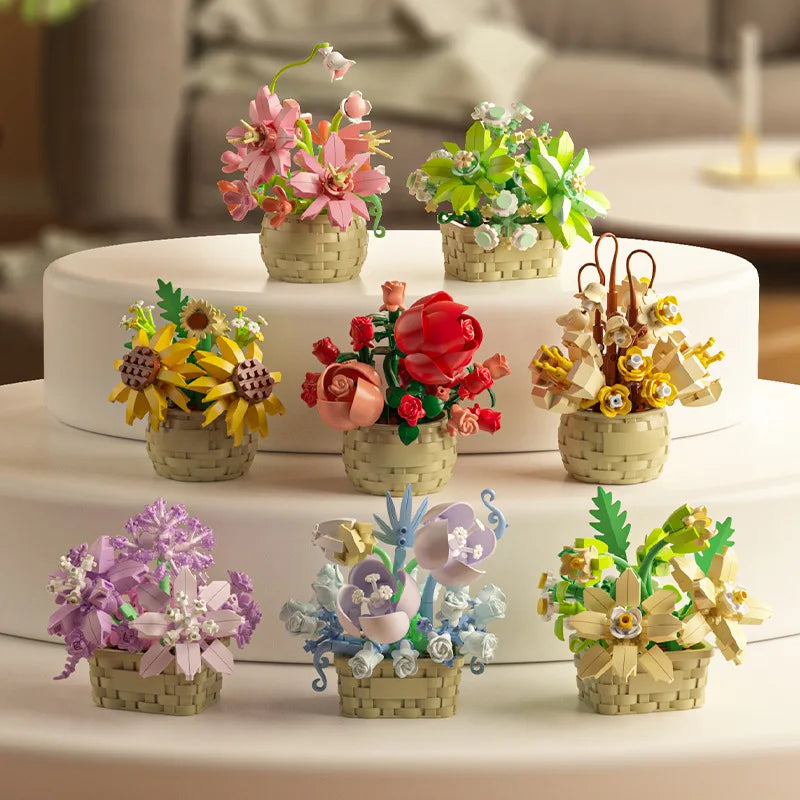 Ramo de flores para adultos, micropartículas de bloques de construcción, juguete para niños y niñas de 6 a 12 años, regalo de cumpleaños, Mini ladrillos de flores