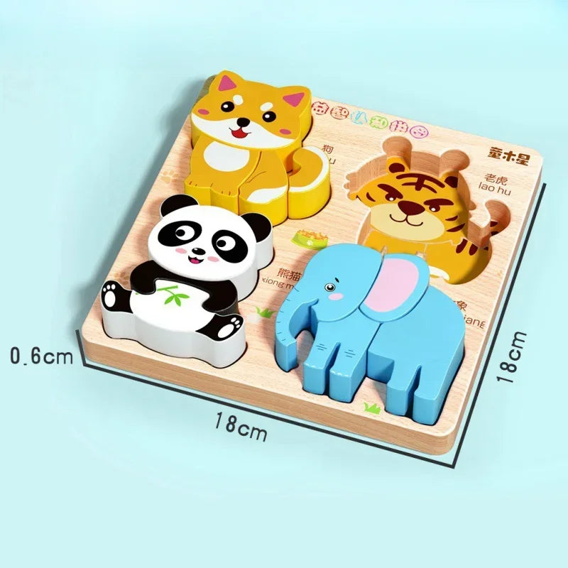 Rompecabezas de madera 3D de dibujos animados Montessori, rompecabezas de tráfico de animales, juguetes para niños, juego cognitivo educativo de Aprendizaje Temprano, regalos para niños