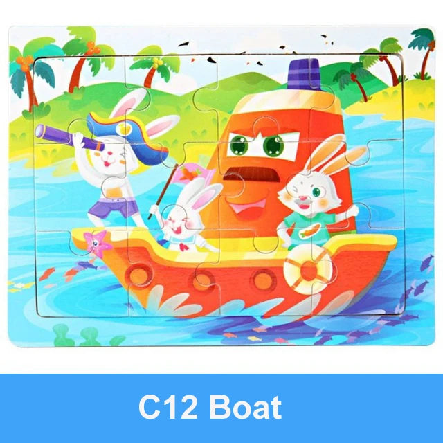Rompecabezas 3D de madera Montessori de 15x11cm, juego de rompecabezas de inteligencia Animal de dibujos animados, juguetes educativos de Aprendizaje Temprano para niños