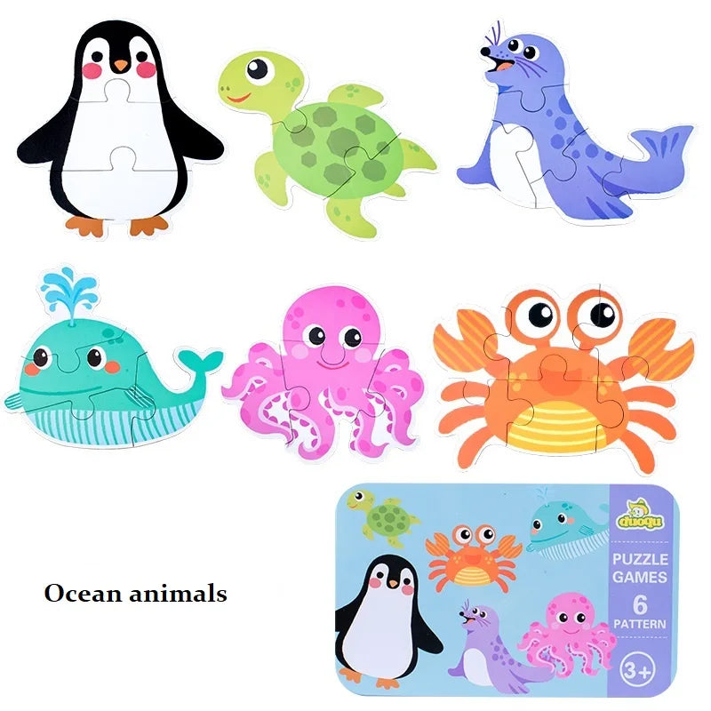 Rompecabezas de animales para niños pequeños de 1, 2, 3 años, niños y niñas, aprendizaje de animales, tarjeta de memoria, juego a juego, juguetes educativos para niños