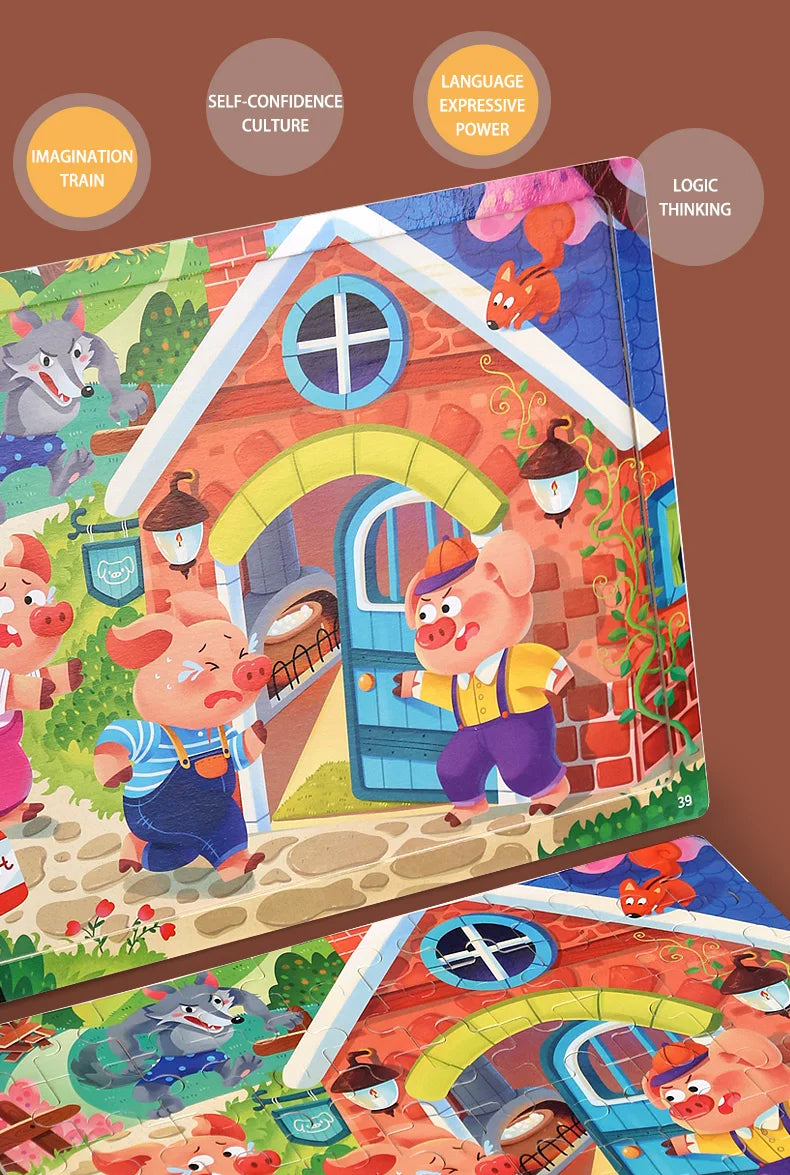 Rompecabezas de madera de 60 uds., rompecabezas 3D de colores, personajes de dibujos animados, animales, aprendizaje educativo temprano, pensamiento lógico, rompecabezas de enfoque, juguetes de regalo