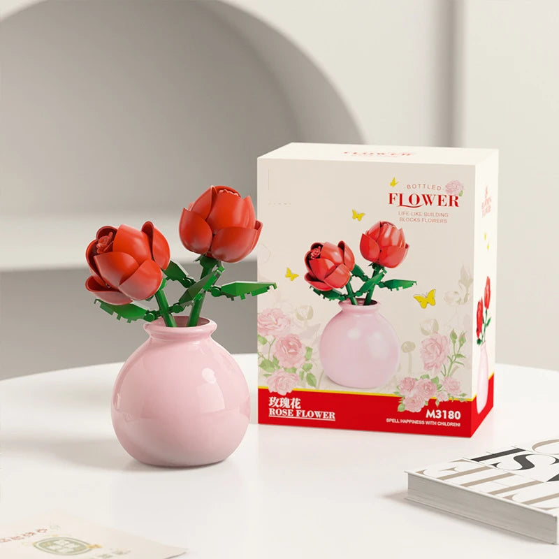 Ramo de flores para adultos, micropartículas de bloques de construcción, juguete para niños y niñas de 6 a 12 años, regalo de cumpleaños, Mini ladrillos de flores