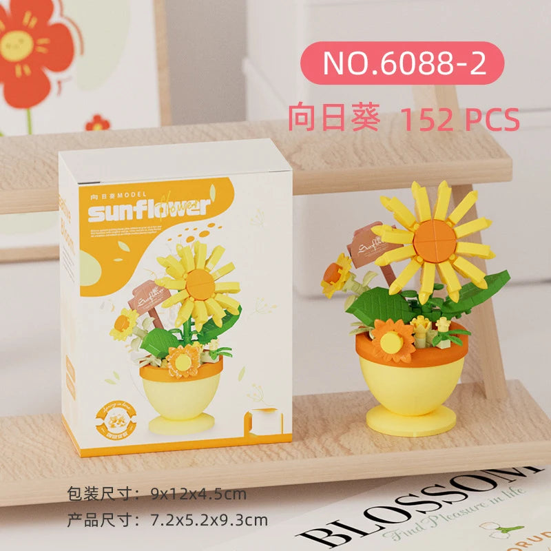 Ramo de flores para adultos, micropartículas de bloques de construcción, juguete para niños y niñas de 6 a 12 años, regalo de cumpleaños, Mini ladrillos de flores