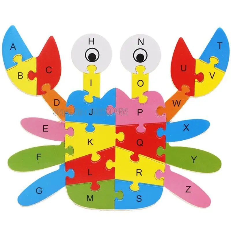 Animales de madera Inglés 26 Letras alfabéticas Rompecabezas Niños 3-5-6 años Juguete