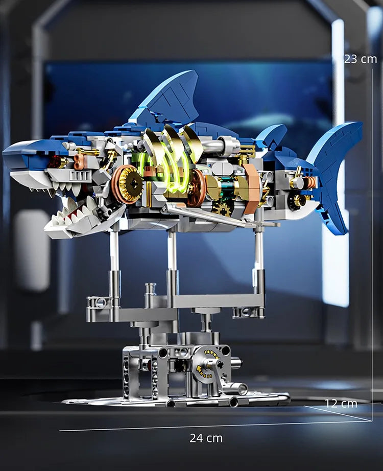 Bloques de construcción de animales mecánicos t-rex ballena loro diablo rayos tiburón modelo ladrillos con luz para chico juguetes para adultos regalos de escritorio
