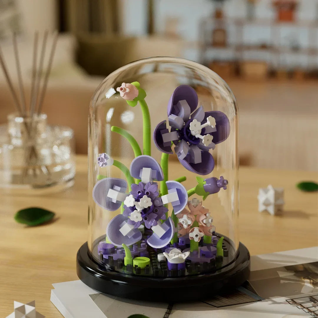 Ramo de flores, bonsái, bloques de construcción, planta de plástico Artificial, cubierta antipolvo, Micro modelo, juguete de decoración del hogar para niños, regalo de cumpleaños