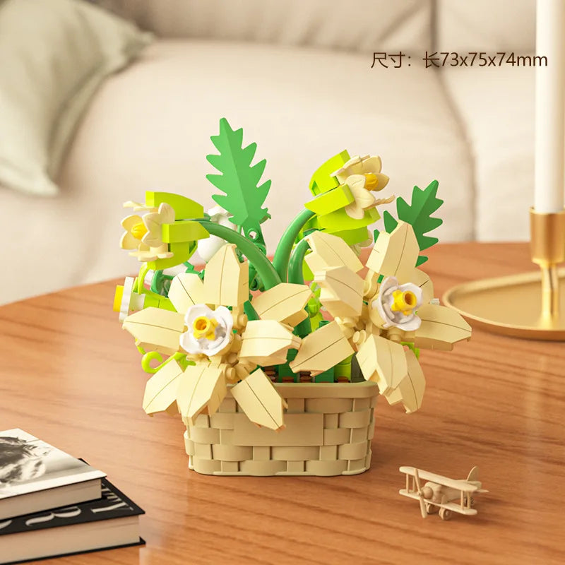 Ramo de flores para adultos, micropartículas de bloques de construcción, juguete para niños y niñas de 6 a 12 años, regalo de cumpleaños, Mini ladrillos de flores