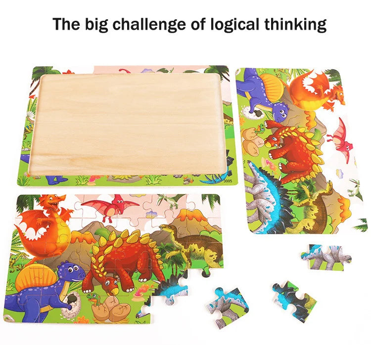 Rompecabezas 3D Montessori de 30 piezas económico, rompecabezas de madera con animales de dibujos animados, juego de mesa, juguetes educativos para niños, regalos